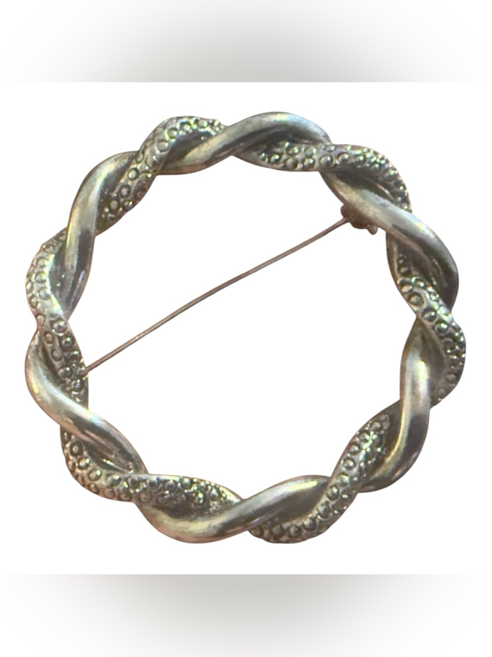 1980’s Vintage Silver Twisted Braided Round Brooch, Circle Brooch, 2.5”